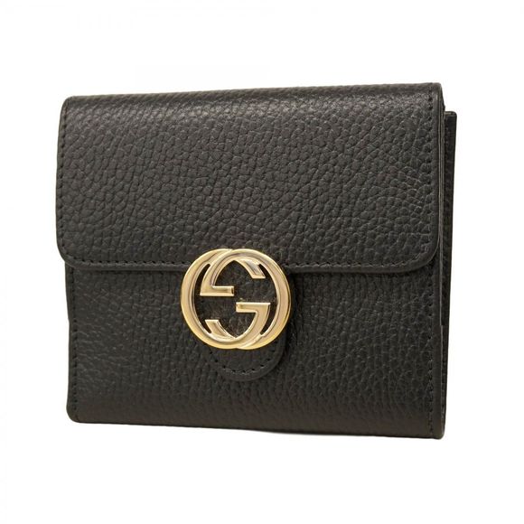 Gucci Interlocking G Wallet 615525 Black Leather with Champagne Gold Hardware - Picture 1 of 9